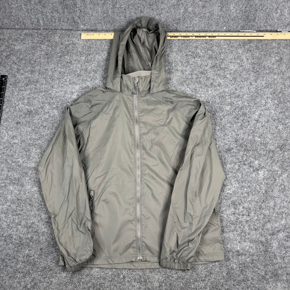 L.L. Bean Windbreaker Jacket Mens Size M Gray Olive Green Full Zip Hooded Shell